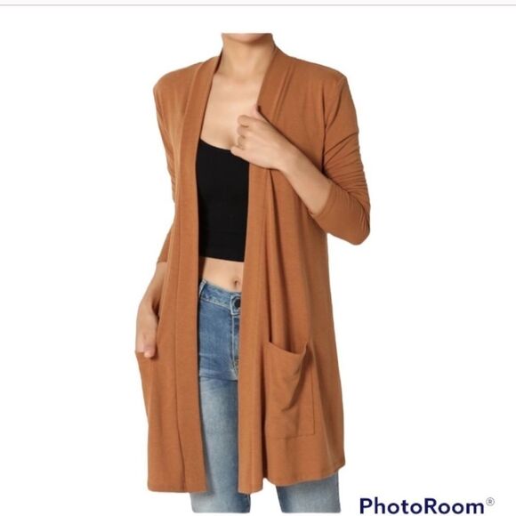 Magachoni 100% Cashmere Camel Tan Longline Soft Open Front Cardigan - Picture 2 of 8